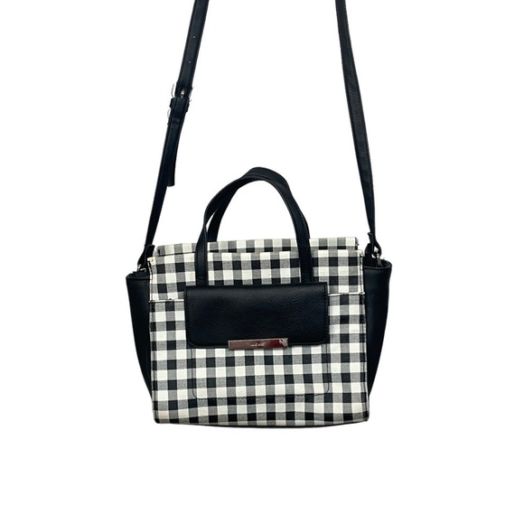 NINE West Checkered Gingham Black White Handbag - Picture 1 of 4